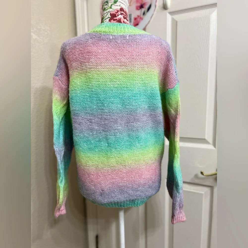 Woven Heart Pastel Rainbow Women's Sweater